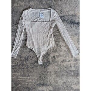 Free People Women Long Sleeve Thong Bodysuit Jumpsuit Oatmeal Heather Size Large